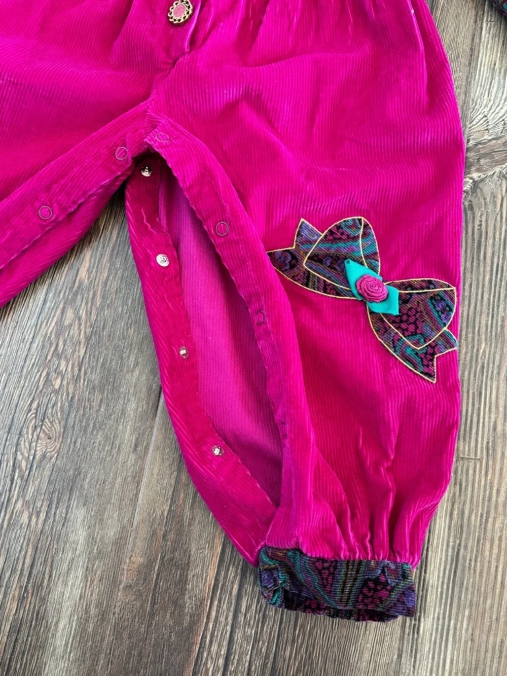 Vtg Kids Corduroy Jumpsuit Jumper Romper Girls 3T Pink Colorful Paisley Cottage